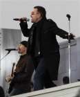 U2 frontman Bono, right, and guitarist The Edge perform at the Lincoln Memorial for President-elect Barack Obama's inaugural concert in Washington , Sunday, Jan. 18, 2009. (AP Photo/Charles Dharapak)